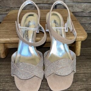 David Tate Strappy Evening Tan Studded Shimmer Women's Heels Size 6 W NWOB Prom